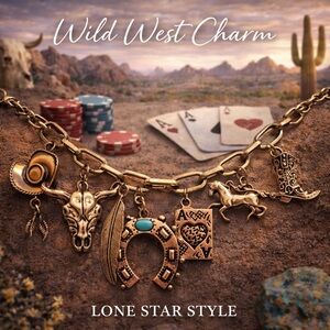 paparazzi Gold-Tone Western Charm Necklace with Turquoise Accent